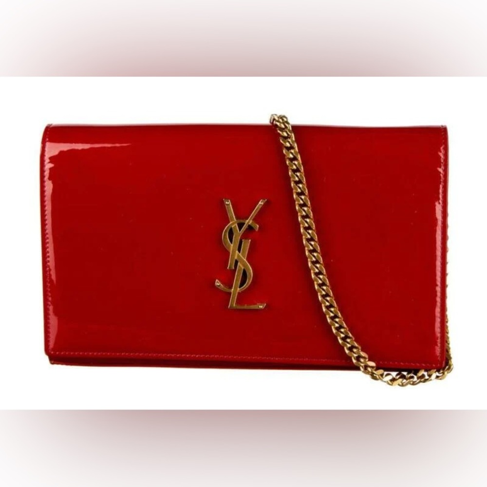 YSL patent leather red chain wallet crossbody bag